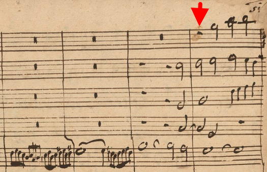 Antique gerbil droppings on page 51 of the B Minor Mass manuscript