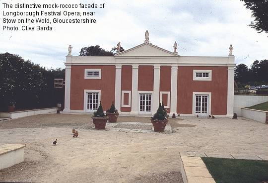 The distinctive mock-rococo facade of Longborough Festival Opera, near Stow on the Wold, Gloucestershire. Photo: Clive Barda