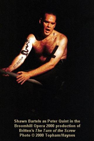 Shawn Bartels as Peter Quint in the Broomhill Opera 2000 production of Britten's 'The Turn of the Screw'. Photo (c) 2000 Topham/Haynes