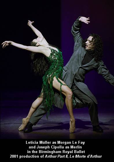 Leticia Müller as Morgan Le Fay and Joseph Cipolla as Merlin in the Birmingham Royal Ballet 2001 production of 'Arthur Part II, Le Morte d'Arthur'