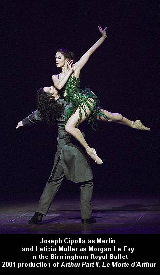 Joseph Cipolla as Merlin and Leticia Müller as Morgan Le Fay in the Birmingham Royal Ballet 2001 production of 'Arthur Part II, Le Morte d'Arthur'