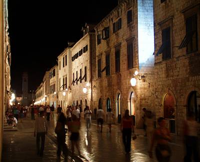 Dubrovnik's main street at festival time, just before midnight. Photo © 2003 Keith Bramich