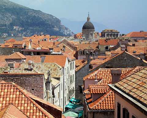 Dubrovnik's old town from the city wall. New roof tiles mostly indicate war damage. Photo © 2003 Keith Bramich