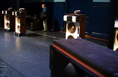 Part of the Acousmonium Loudspeaker Orchestra in Amsterdam's Frascati Theater. Photo: Keith Bramich 2003