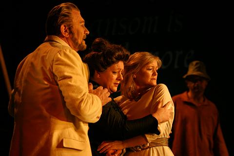 Colette McGahon as Fricka, Yvonne Barclay as Freia and Donald McIntyre as Wotan. Photo © Stephen Wright