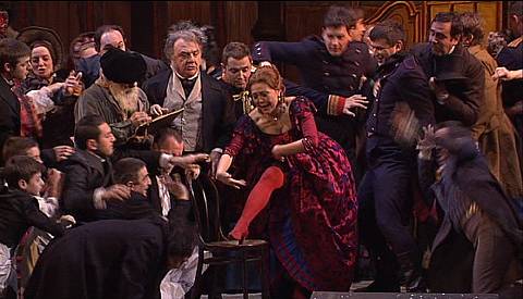 Hei-Kyung Hong as Musetta in Act II. DVD still frame © 2003 Rai Trade