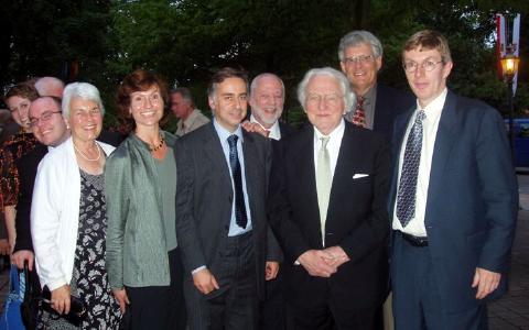 Wolfgang Wagner (3rd from right) with Malcolm Miller (5th from right) and friends at Bayreuth