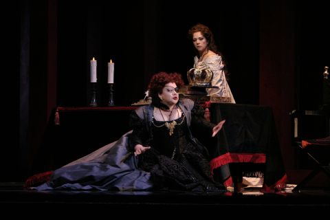 Dolora Zajick as Princess Eboli and Annalisa Raspagliosi as Elisabetta in the LA Opera production of Verdi's 'Don Carlo'. Photo © 2006 Robert Millard