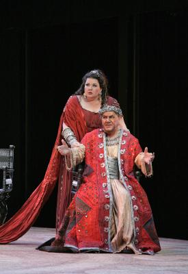 Anne-Marie Owens as Herodias and Ragnar Ulfung as Herod. Photo © 2006 Ken Howard