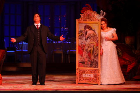 Marcus Haddock and Patricia Racette in the Los Angeles Opera production of Puccini's 'La Rondine'. Photo © 2008 Robert Millard