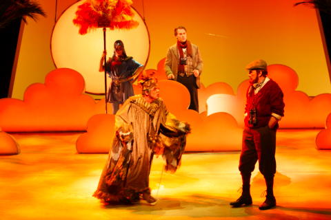 Martin Gantner as The Hoopoe, James Johnson as Loyal Friend and, at the rear, Brandon Jovanovich as Good Hope in 'The Birds'. Photo © 2009 Robert Millard